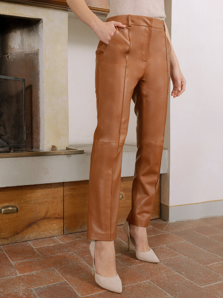  Stretch Straight Leg real Leather Pants Media for women