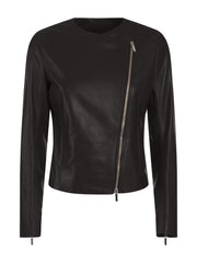black cross front leather jacket for women