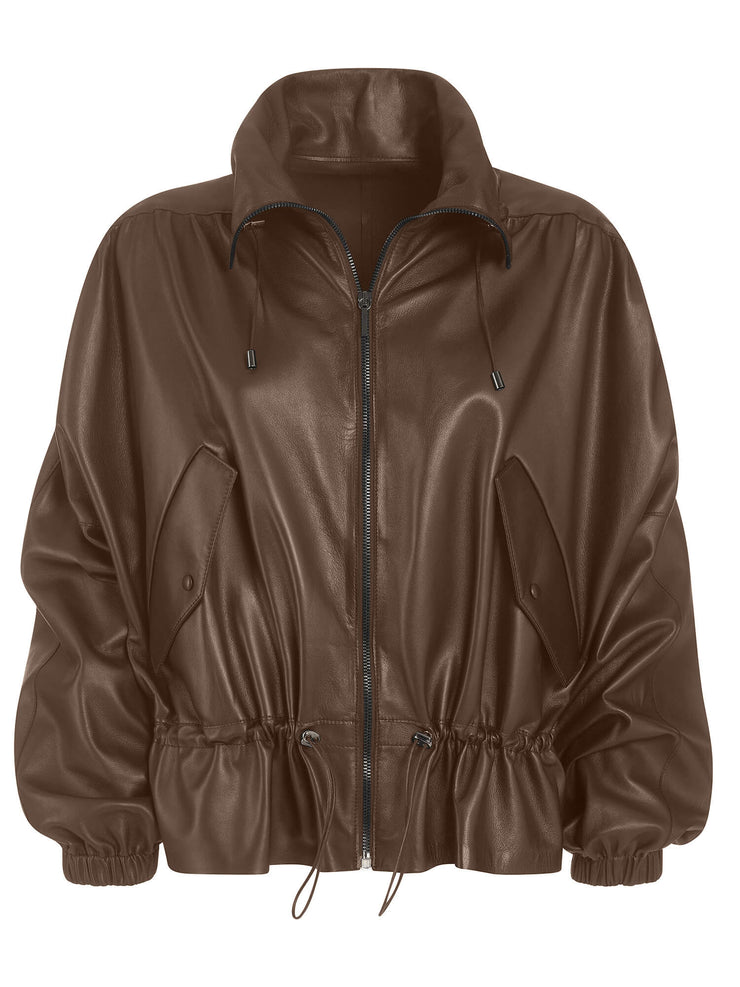 brown leather bomber jacket for womens