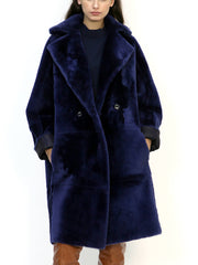 blue italian genuine shearling oversized coat women