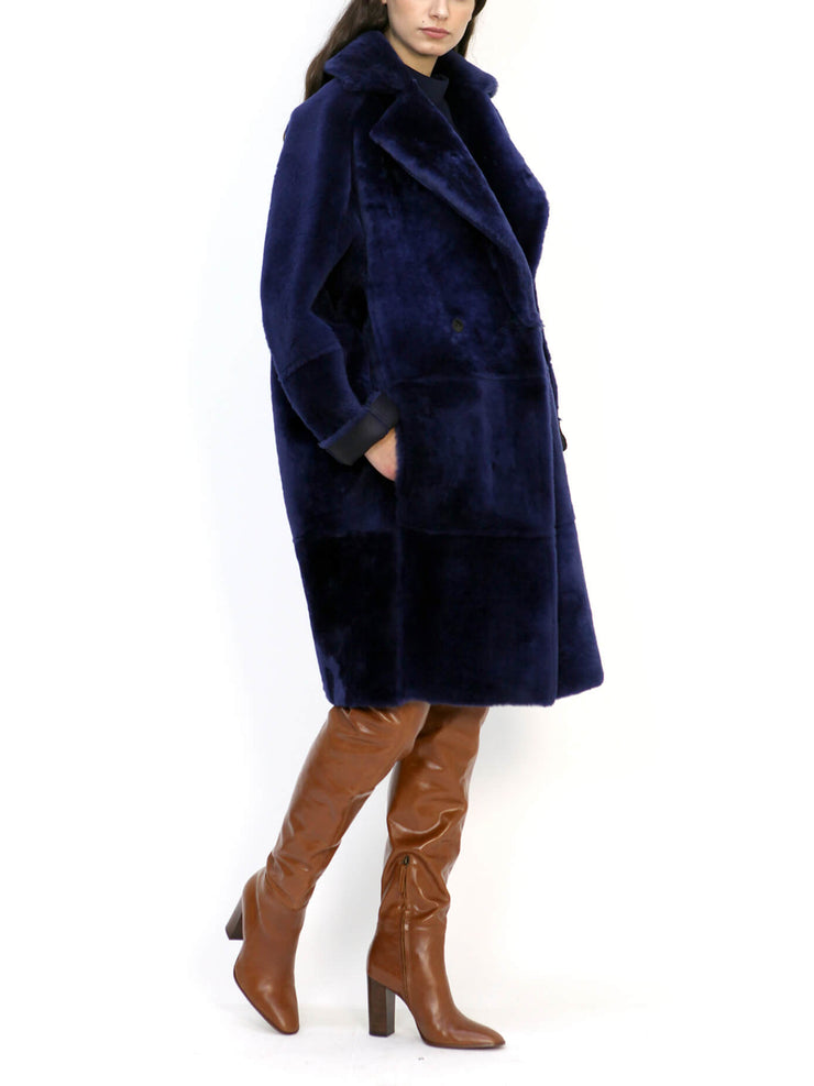 italian oversized genuine shearling coat for women