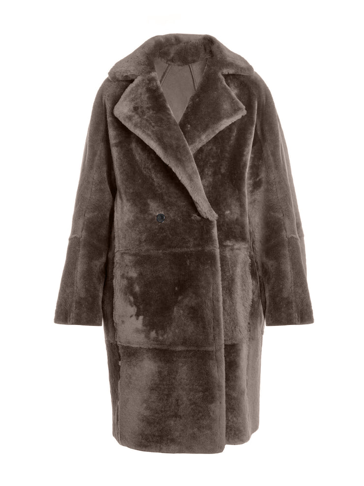 dark grey italian genuine shearling coat for women
