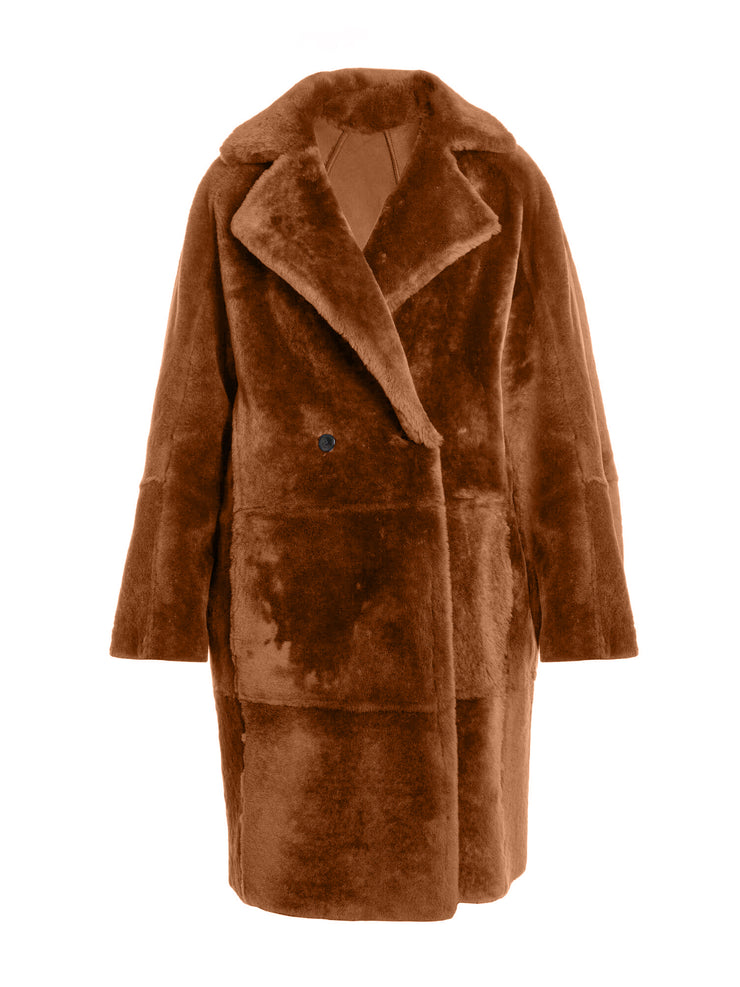 pecan italian genuine shearling coat for women