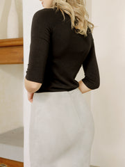 italian Stretch real leather suede pencil skirt