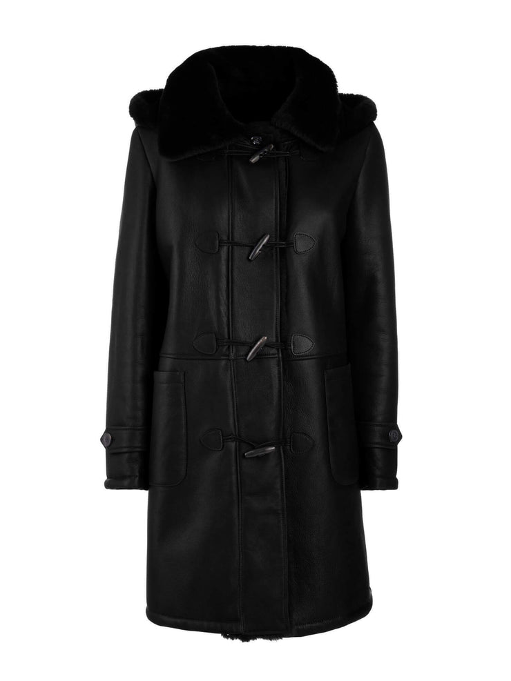 black italian leather shearling coat for women
