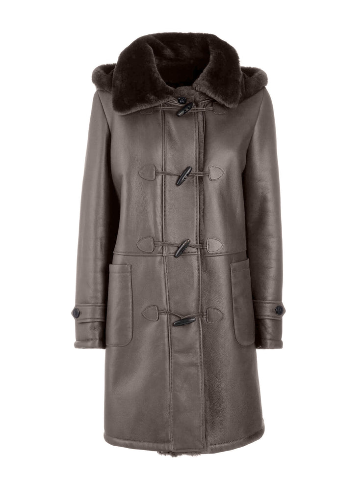 dark grey italian leather shearling coat for women