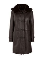 brown italian leather shearling coat for women