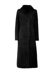 black italian long real shearling coat for women