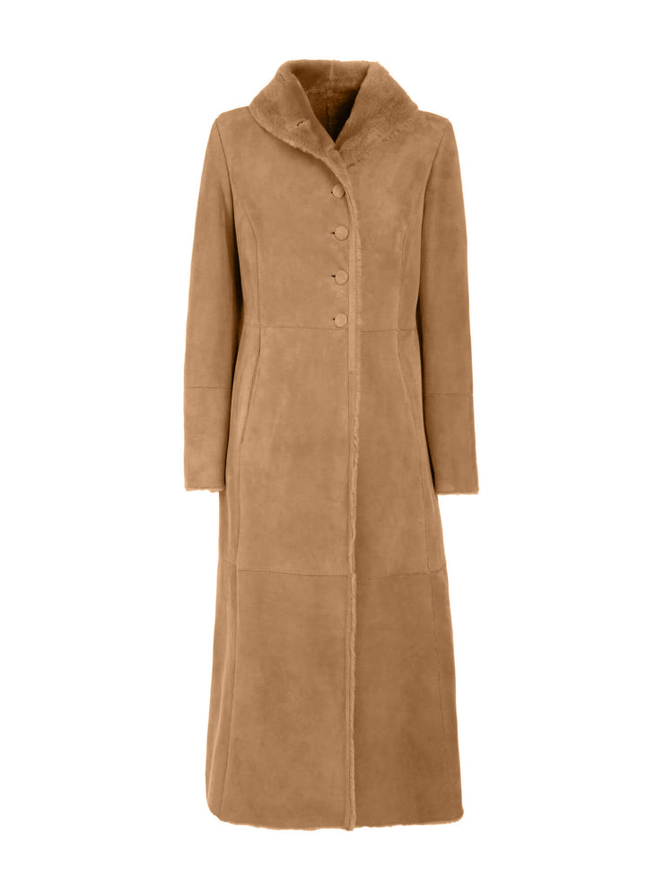 sand italian long real shearling coat for women