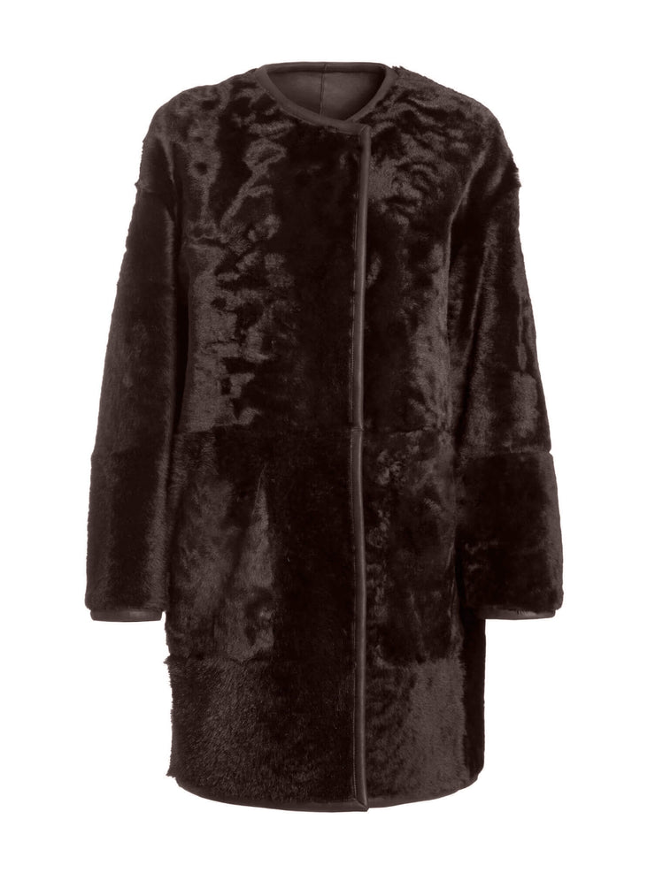 brown reversible italian shearling coat for women