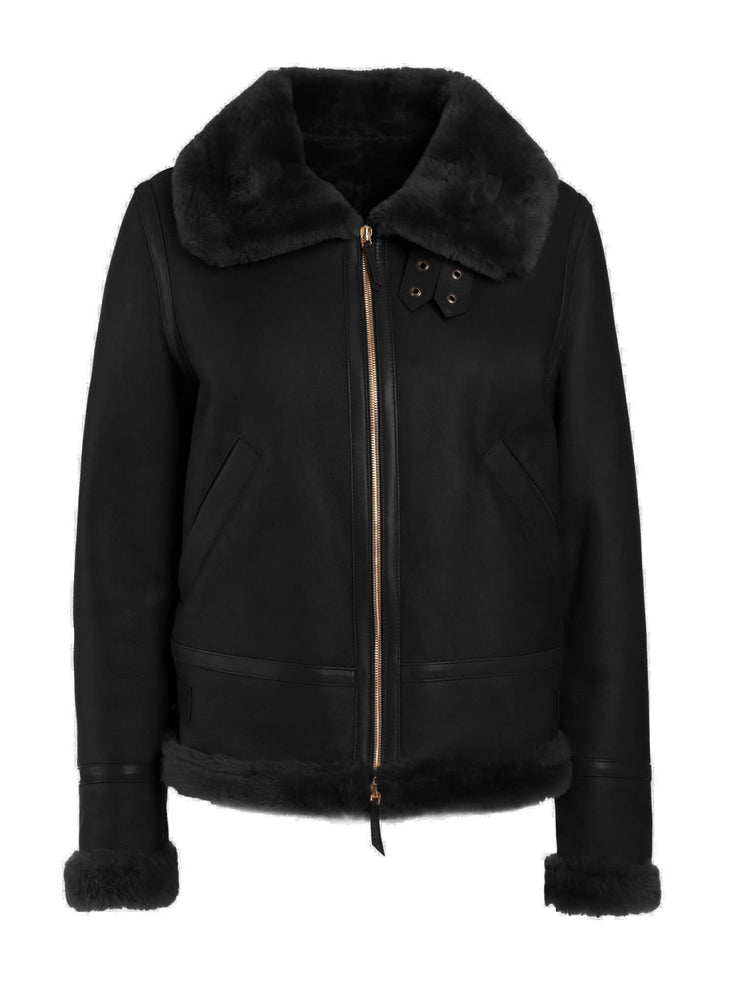 shearling bomber jacket with collar