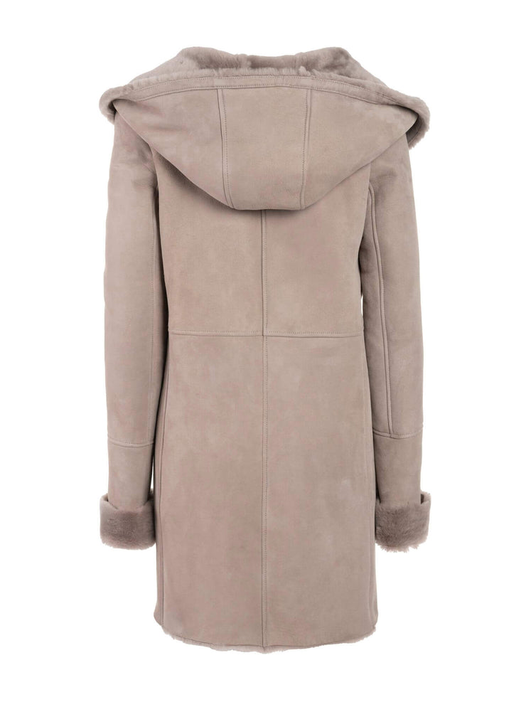 italian real shearling hooded coat for women