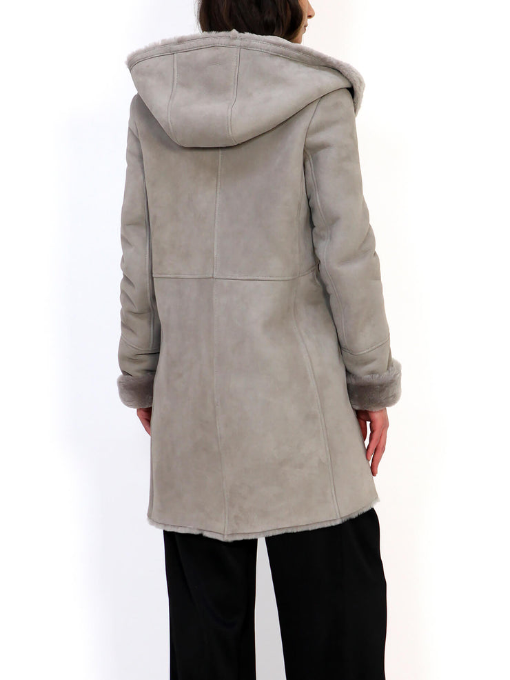 italian real shearling hooded coat for women