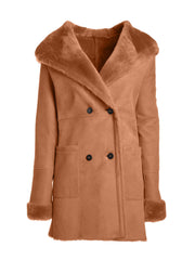 pecan italian real shearling hooded coat for women