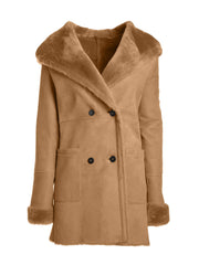 sand italian real shearling hooded coat for women