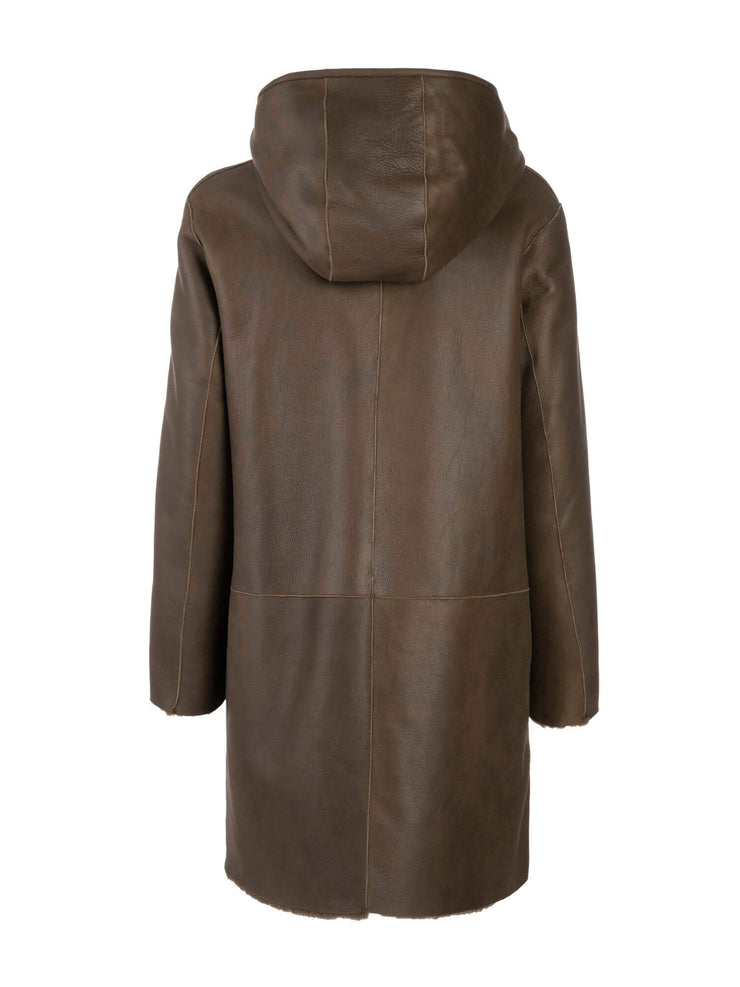 italian reversible hooded shearling parka jacket for women