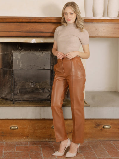  Stretch Straight Leg real Leather Pants Media for women