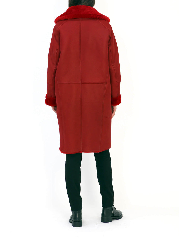 red italian real suede shearling coat for women