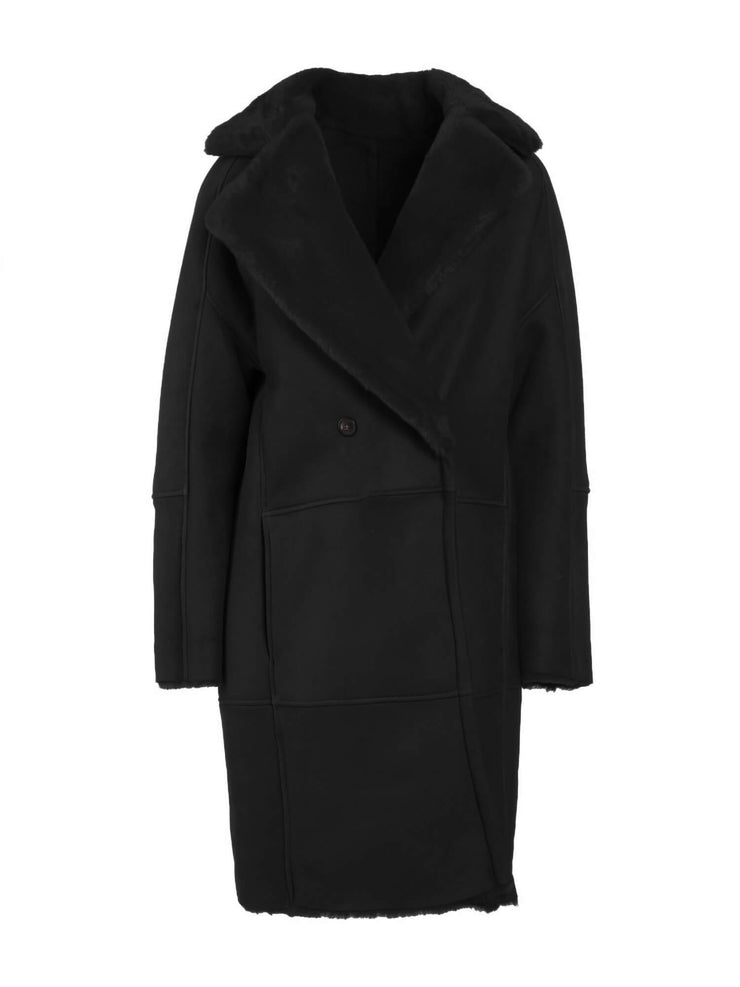 black italian real suede shearling coat for women