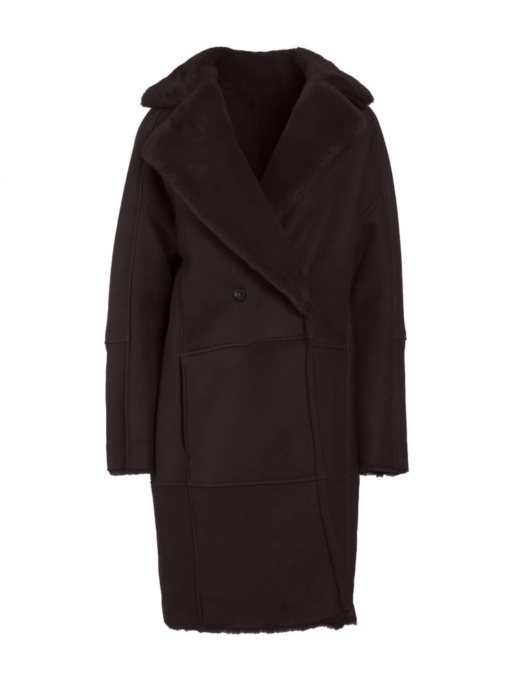 brown italian real suede shearling coat for women