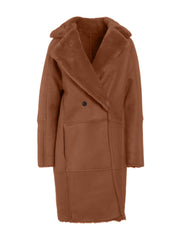 pecan italian real suede shearling coat for women