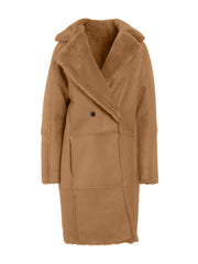 sand italian real suede shearling coat for women