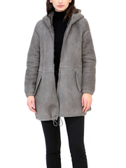 italian suede shearling sheepskin parka jacket for women