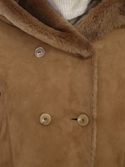 italian suede shearling hooded jacket with 4 buttons double for women