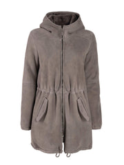 italian suede shearling parka jacket for women with hood