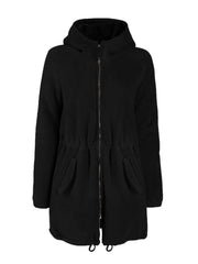 black italian suede shearling parka jacket for women with hood