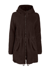 brown italian suede shearling parka jacket for women with hood