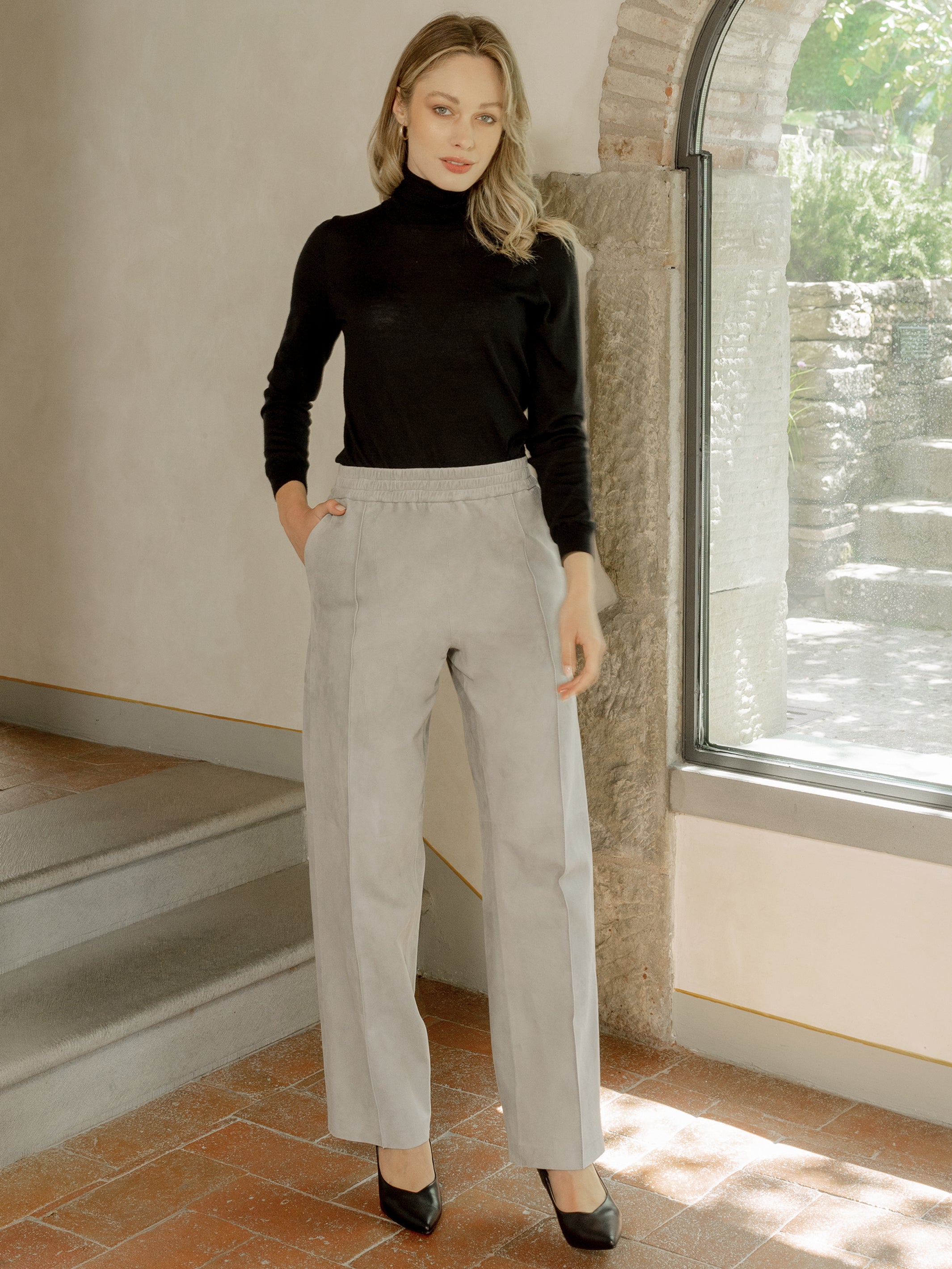 Angie Wide-Leg Lambskin Suede Pant for Women | TuscanTailor
