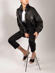 cropped bomber leather jacket for womens