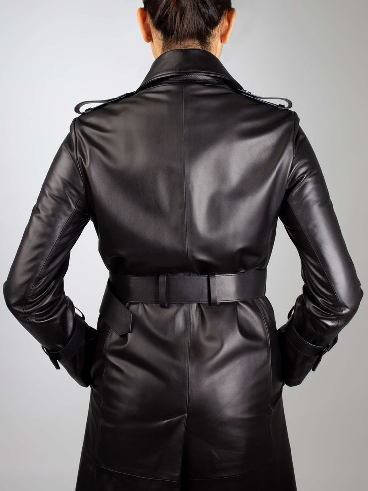  italian real leather trench coat for women