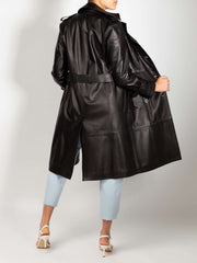 black italian real leather trench coat for women