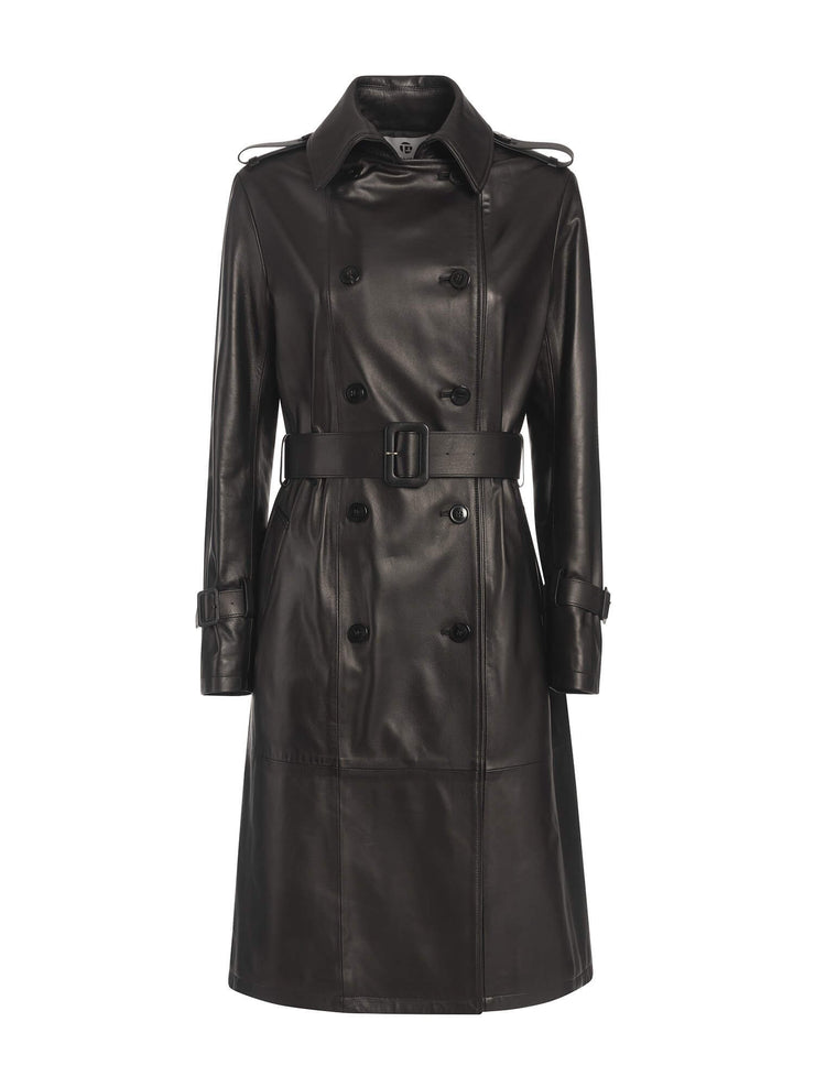 long italian real leather trench coat for women